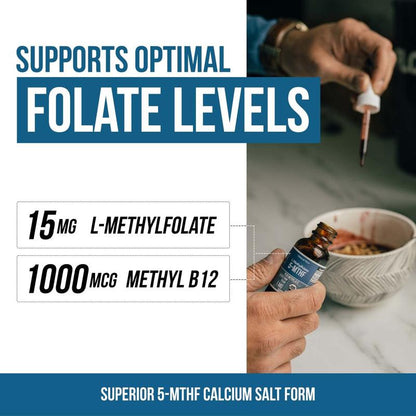 L-Methyl Folate 15mg + B12: Professional Liquid for Mood & Brain